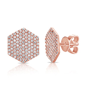 14k Gold & Diamond Hexagon Stud Earrings