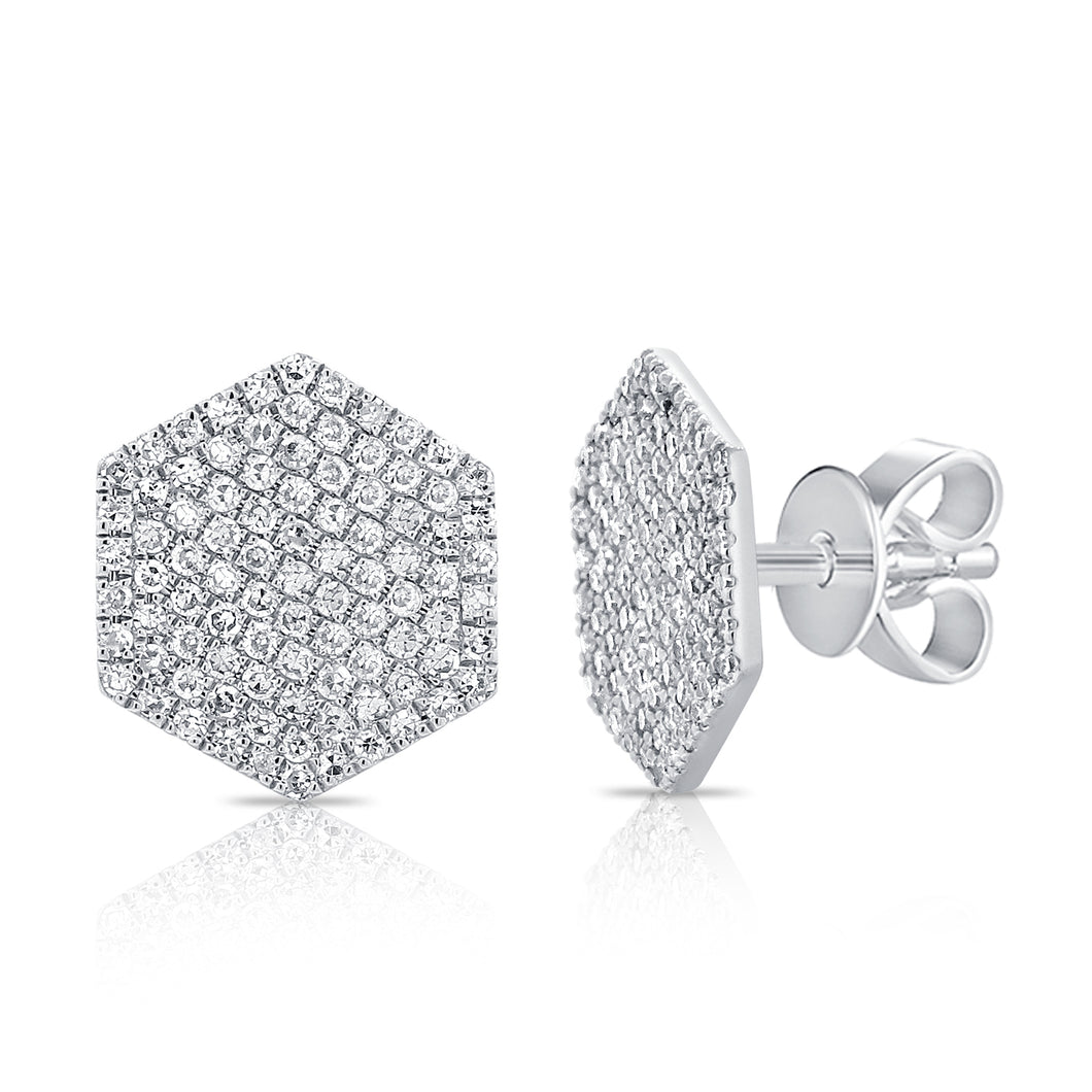 14k Gold & Diamond Hexagon Stud Earrings