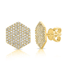 Load image into Gallery viewer, 14k Gold &amp; Diamond Hexagon Stud Earrings