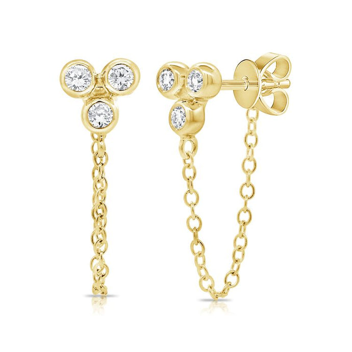 14K Gold & Diamond 3-Stone Dangle Chain Earrings