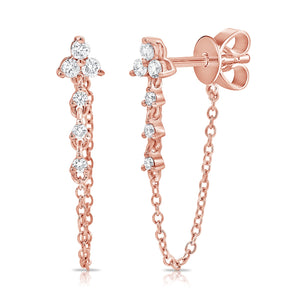 14k Gold & Diamond Hanging Chain Earrings