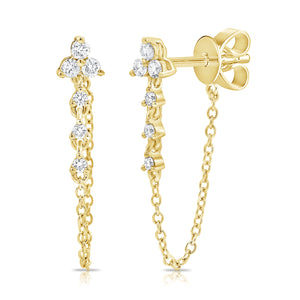 14k Gold & Diamond Hanging Chain Earrings