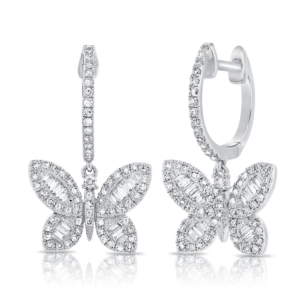 14k Gold & Baguette Diamond Butterfly Dangle Earrings