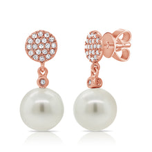 Load image into Gallery viewer, 14k Gold Pearl &amp; Diamond Dangle Stud Earrings