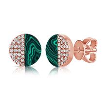 Load image into Gallery viewer, 14K Gold Malachite &amp; Diamond Stud Earring