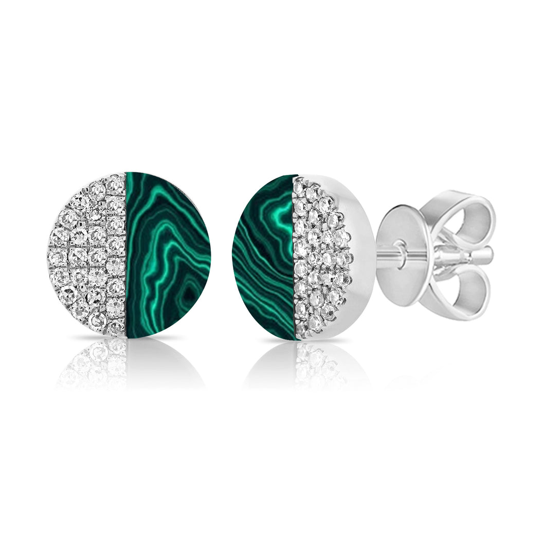 14K Gold Malachite & Diamond Stud Earring