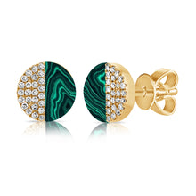 Load image into Gallery viewer, 14K Gold Malachite &amp; Diamond Stud Earring