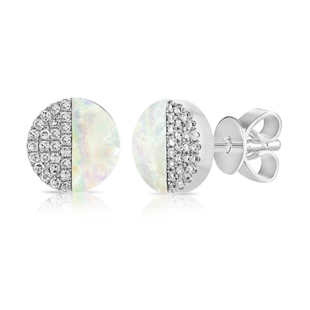 14K Gold Mother of Pearl & Diamond Stud Earring