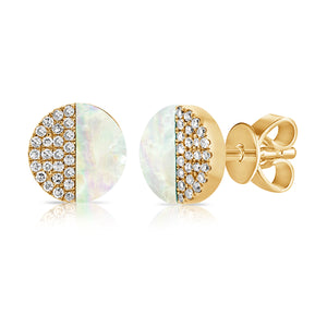 14K Gold Mother of Pearl & Diamond Stud Earring