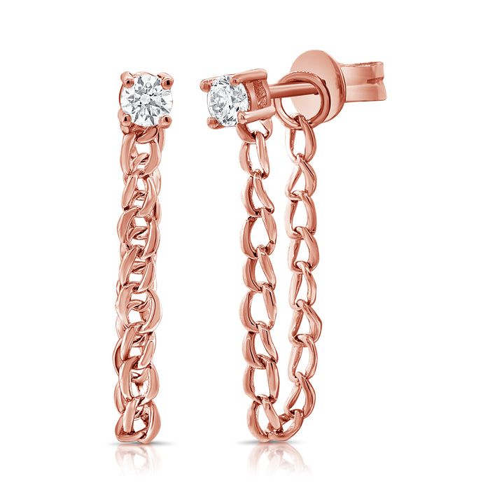 14K Gold & Diamond Chain Dangle Earrings