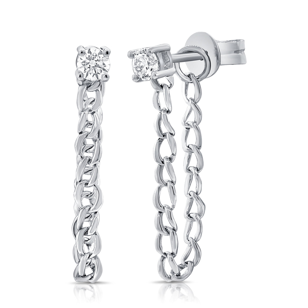 14K Gold & Diamond Chain Dangle Earrings