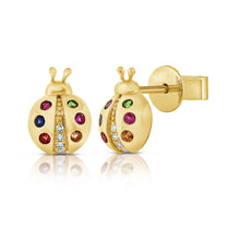 Load image into Gallery viewer, 14k Gold Diamond &amp; Sapphire Ladybug Stud Earrings