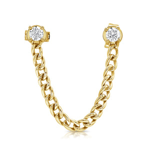 14K Gold & Diamond Stud Chain Earring