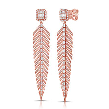 Load image into Gallery viewer, 14K Gold &amp; Diamond Feather Dangle Earrings