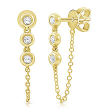 Load image into Gallery viewer, 14k Gold &amp; Diamond Chain Dangle Stud Earrings