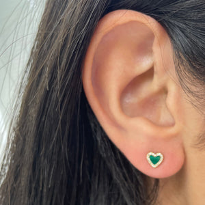 14k Gold Diamond & Malachite Heart Stud Earrings