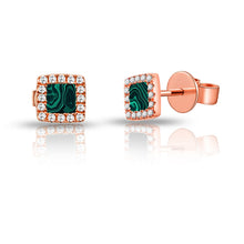 Load image into Gallery viewer, 14k Gold Malachite &amp; Diamond Square Stud Earrings