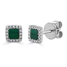 Load image into Gallery viewer, 14k Gold Malachite &amp; Diamond Square Stud Earrings