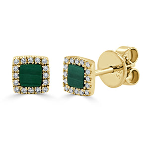 14k Gold Malachite & Diamond Square Stud Earrings