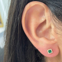 Load image into Gallery viewer, 14k Gold Malachite &amp; Diamond Square Stud Earrings