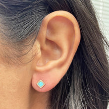 Load image into Gallery viewer, 14k Gold Turquoise &amp; Diamond Square Stud Earrings