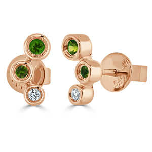 14k Gold Garnet & Diamond 3-Stone Stud Earrings
