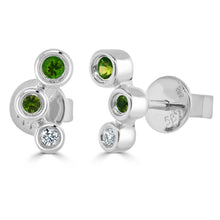 Load image into Gallery viewer, 14k Gold Garnet &amp; Diamond 3-Stone Stud Earrings