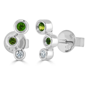 14k Gold Garnet & Diamond 3-Stone Stud Earrings