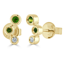 Load image into Gallery viewer, 14k Gold Garnet &amp; Diamond 3-Stone Stud Earrings