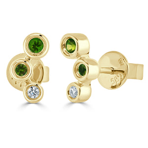 14k Gold Garnet & Diamond 3-Stone Stud Earrings