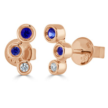 Load image into Gallery viewer, 14k Gold Blue Sapphire &amp; Diamond Stud Earrings