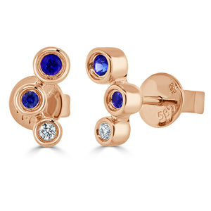 14k Gold Blue Sapphire & Diamond Stud Earrings