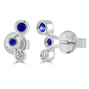 14k Gold Blue Sapphire & Diamond Stud Earrings