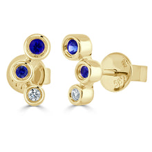 Load image into Gallery viewer, 14k Gold Blue Sapphire &amp; Diamond Stud Earrings