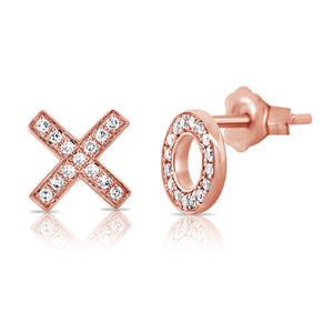 14k Gold & Diamond XO Diamond Mismatched Stud Earrings