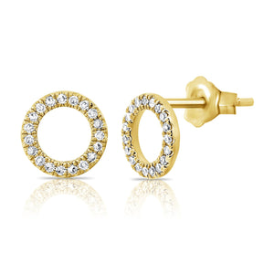 14k Gold & Diamond Open Circle Stud Earrings