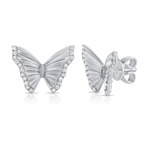 14k Gold & Diamond Butterfly Stud Earrings