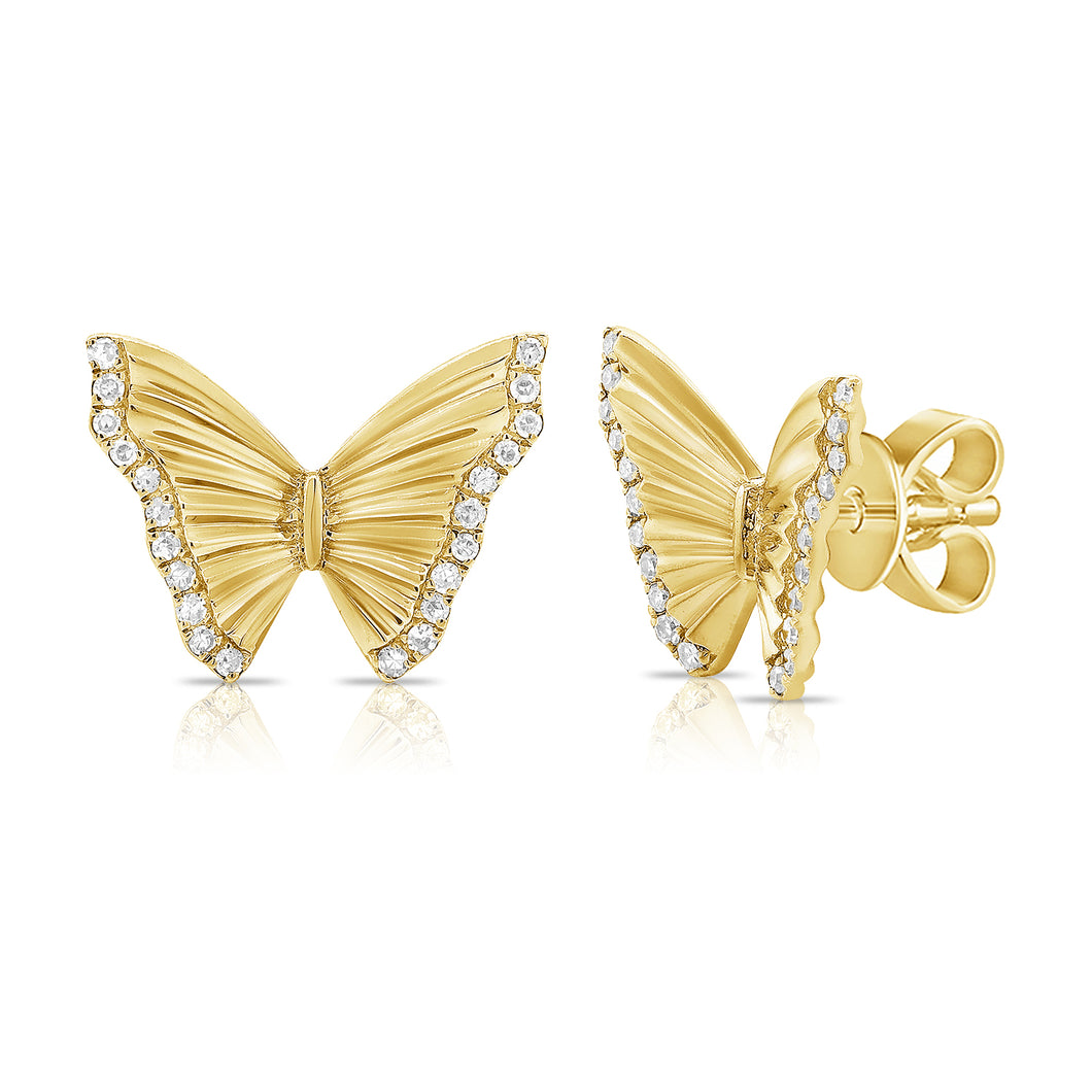 14k Gold & Diamond Butterfly Stud Earrings