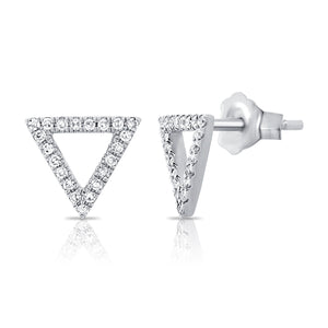 14k Gold & Diamond Open Triangle Stud Earrings