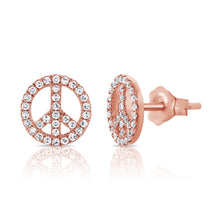 Load image into Gallery viewer, 14k Gold &amp; Diamond Peace Sign Stud Earrings