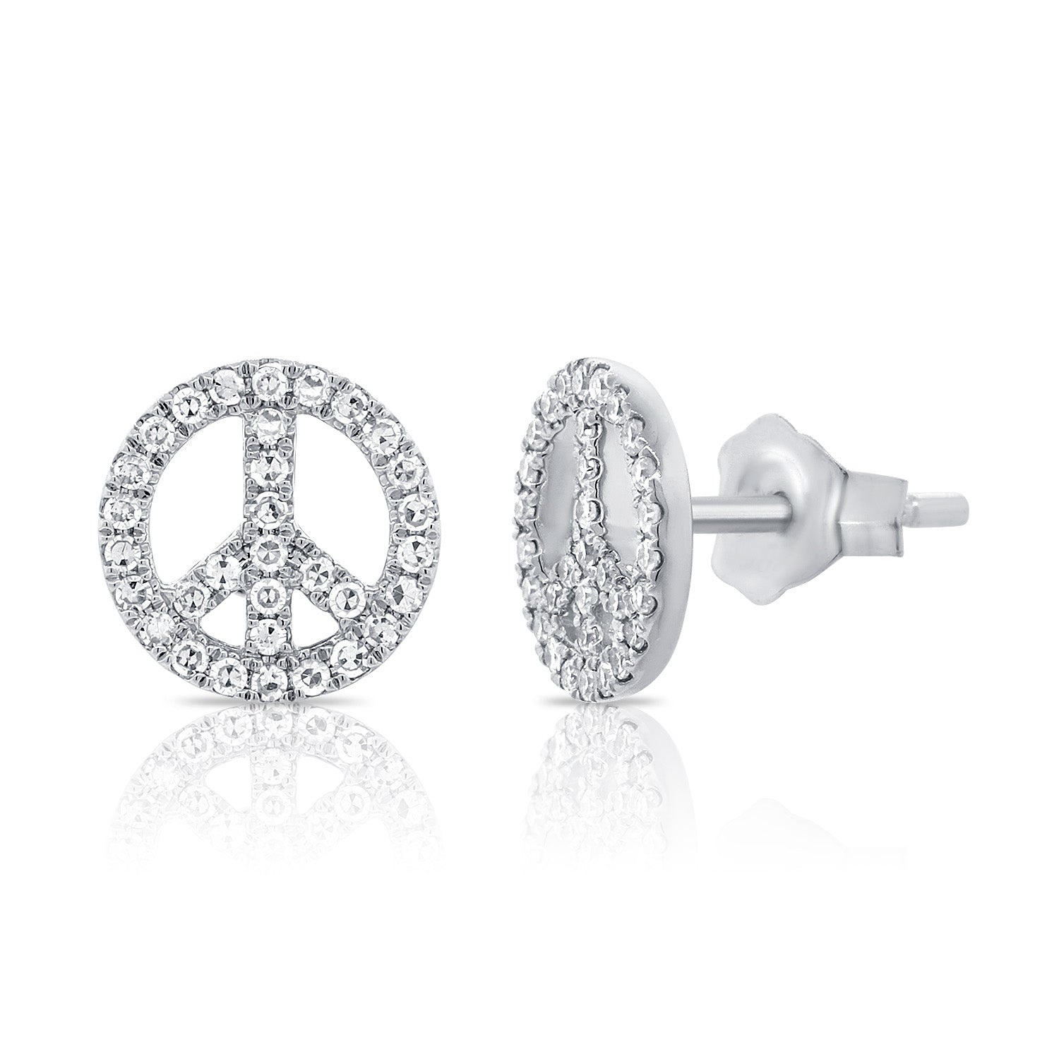 14k Gold Diamond Peace Sign Stud Earrings Sabrina Design