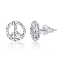 Load image into Gallery viewer, 14k Gold &amp; Diamond Peace Sign Stud Earrings