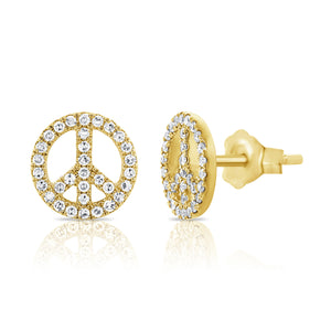14k Gold & Diamond Peace Sign Stud Earrings