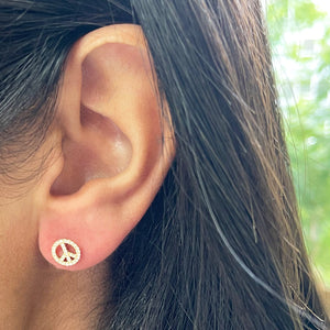 14k Gold & Diamond Peace Sign Stud Earrings