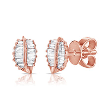Load image into Gallery viewer, 14k Gold &amp; Baguette Diamond Leaf Stud Earrings