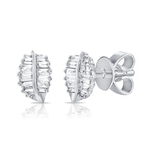 Load image into Gallery viewer, 14k Gold &amp; Baguette Diamond Leaf Stud Earrings