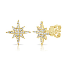 Load image into Gallery viewer, 14k Gold &amp; Diamond Star Stud Earrings