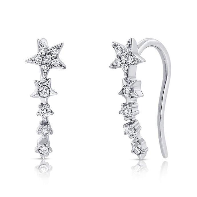 14K Gold & Diamond Star Ear Climbers