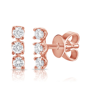 14k Gold & Diamond Bar Stud Earrings