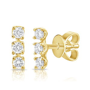 14k Gold & Diamond Bar Stud Earrings